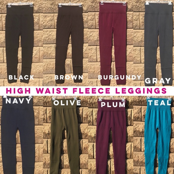 Plum High Rise Fleece Leggings Tummy Control - Picture 7 of 8